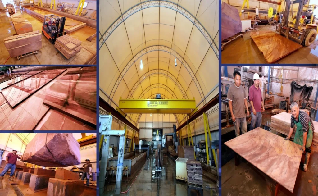 Las Vegas Rock factory producing Sierra Smoke Meta Quartzite slabs, blocks, and custom architectural stone products.