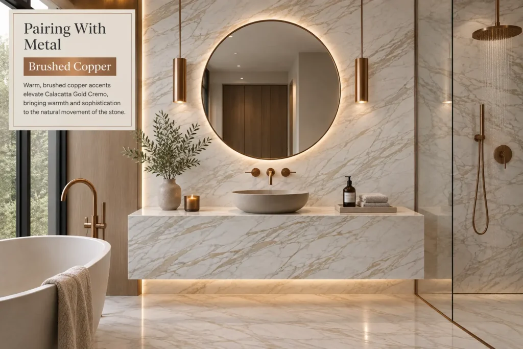 Calacatta Gold Cremo Marble with Brushed Copper