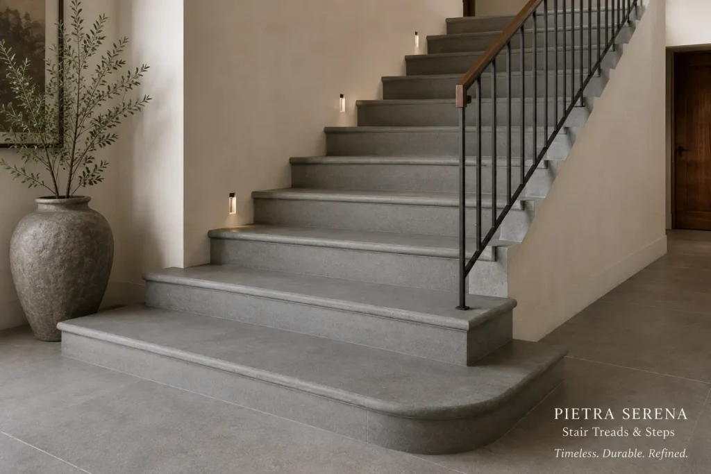 Pietra Serena stair treads and steps in an elegant residential interior