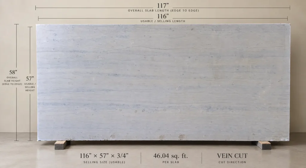 Ataija Blue Storm vein-cut limestone slab available in Los Angeles, usable size 116 x 57 inches